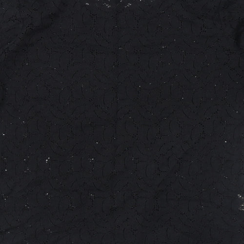 Laura Ashley Womens Black Polyester Basic Blouse Size 14 Scoop Neck