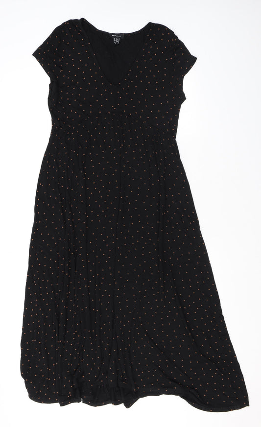 New Look Womens Black Polka Dot Viscose T-Shirt Dress Size 16 V-Neck Pullover