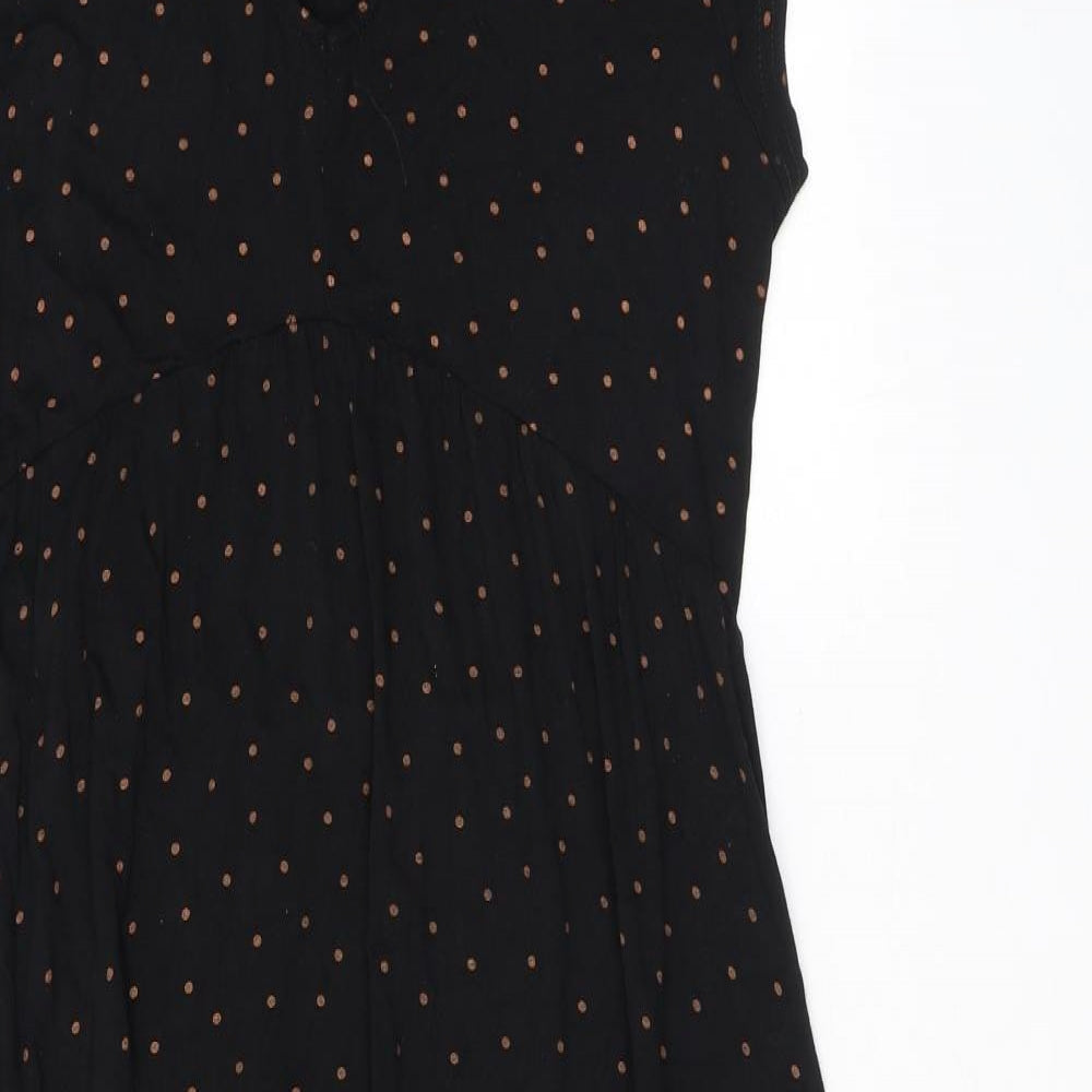 New Look Womens Black Polka Dot Viscose T-Shirt Dress Size 16 V-Neck Pullover