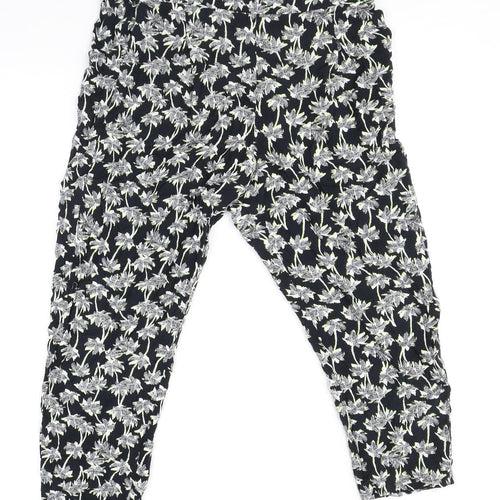 Marks and Spencer Womens Black Geometric Viscose Cropped Trousers Size 14 L22 in Regular - Leaf Print