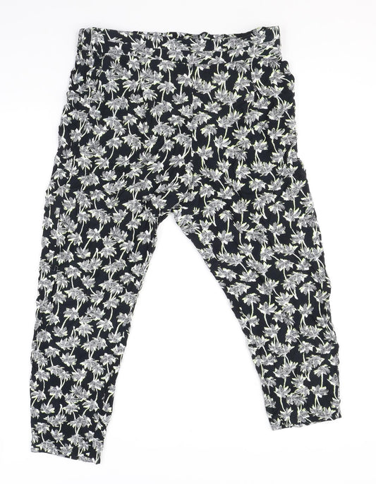 Marks and Spencer Womens Black Geometric Viscose Cropped Trousers Size 14 L22 in Regular - Leaf Print