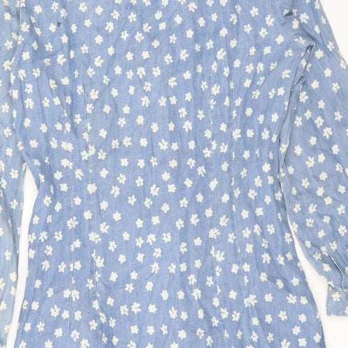 Velvet Heart Womens Blue Fair Isle Cotton Shirt Dress Size S V-Neck Button