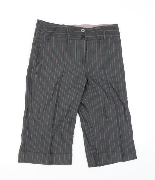 NEXT Womens Grey Striped Wool Capri Trousers Size 12 Regular Zip