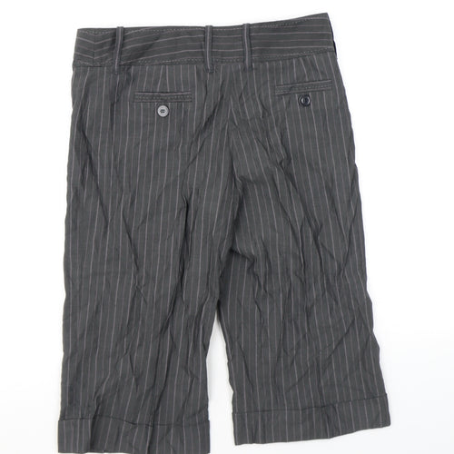 NEXT Womens Grey Striped Wool Capri Trousers Size 12 Regular Zip