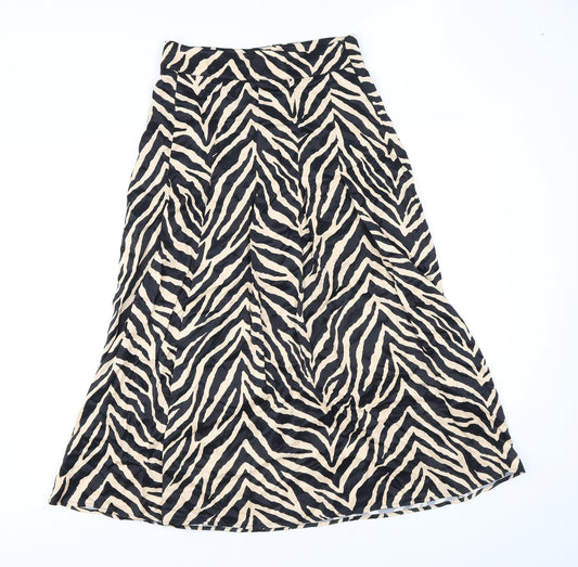 Zara Womens Brown Animal Print Viscose A-Line Skirt Size S Zip - Tiger pattern