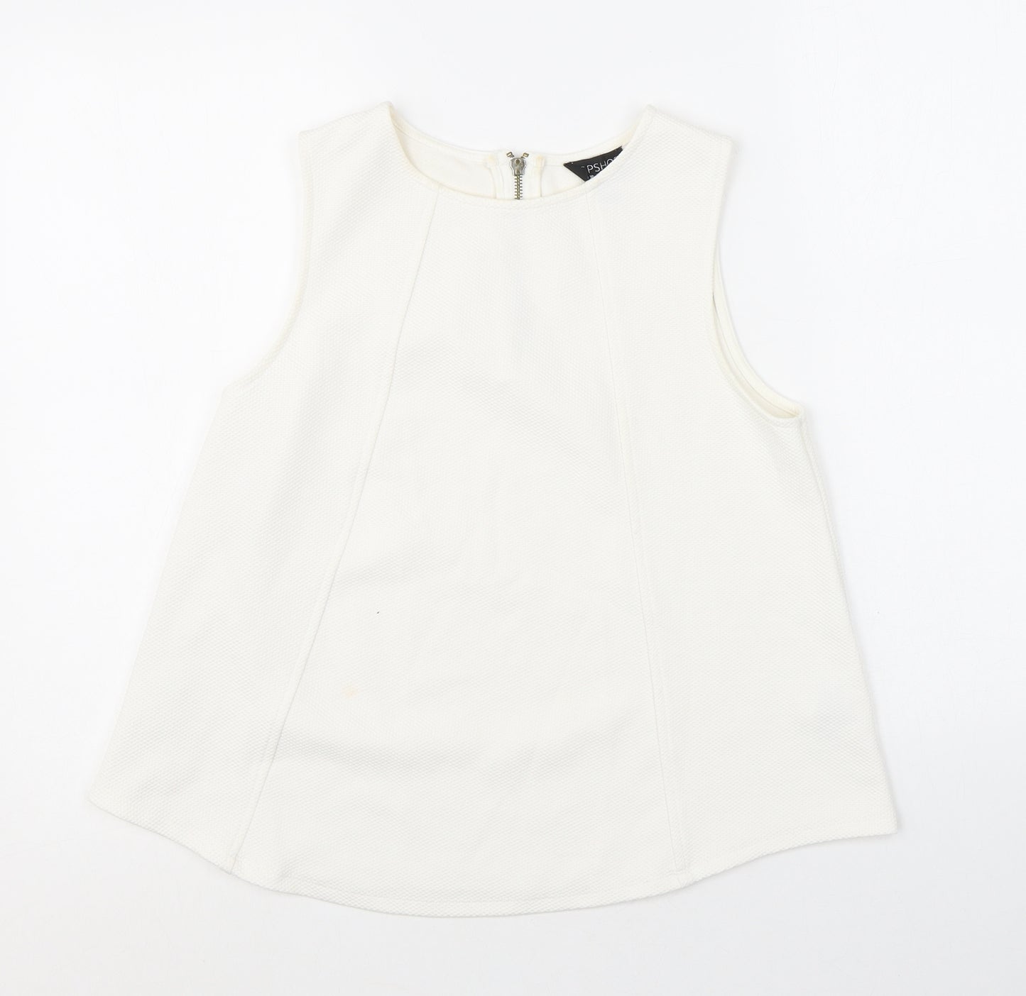 Topshop Womens White Polyester Basic Tank Size 10 Round Neck