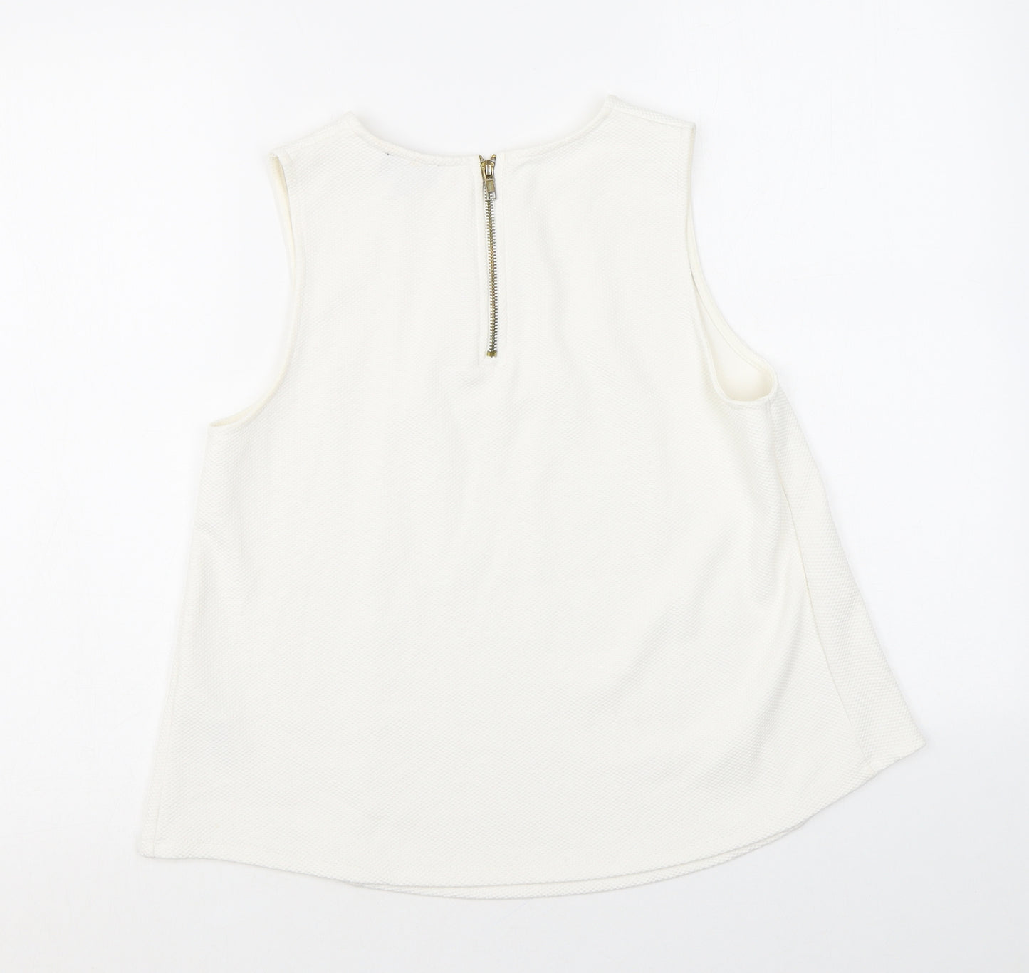 Topshop Womens White Polyester Basic Tank Size 10 Round Neck