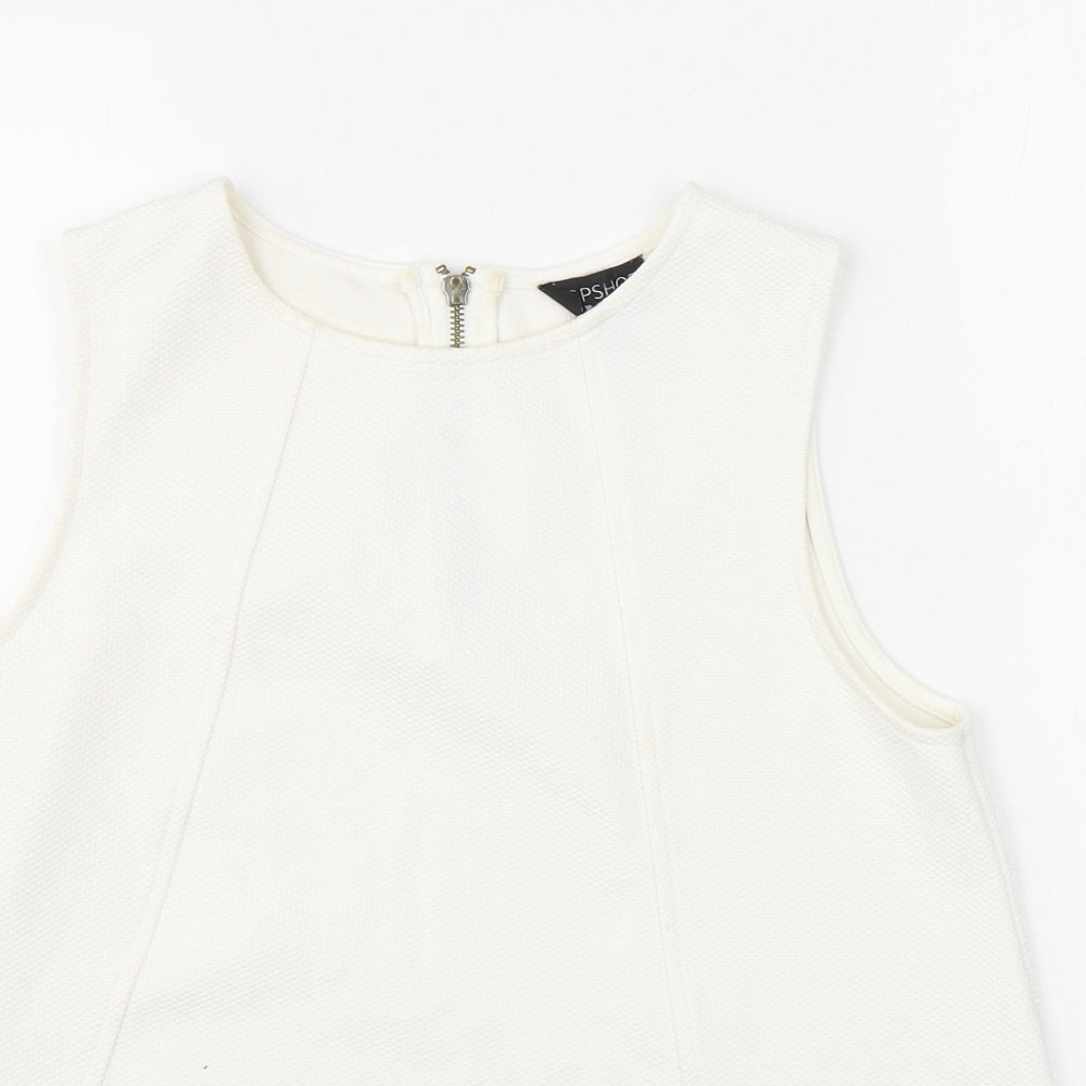 Topshop Womens White Polyester Basic Tank Size 10 Round Neck