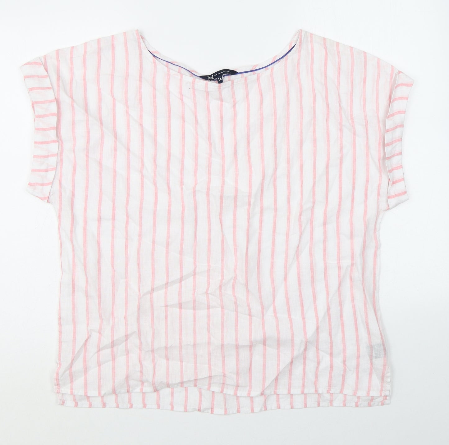 Crew Clothing Womens Pink Striped Linen Basic T-Shirt Size 14 Round Neck