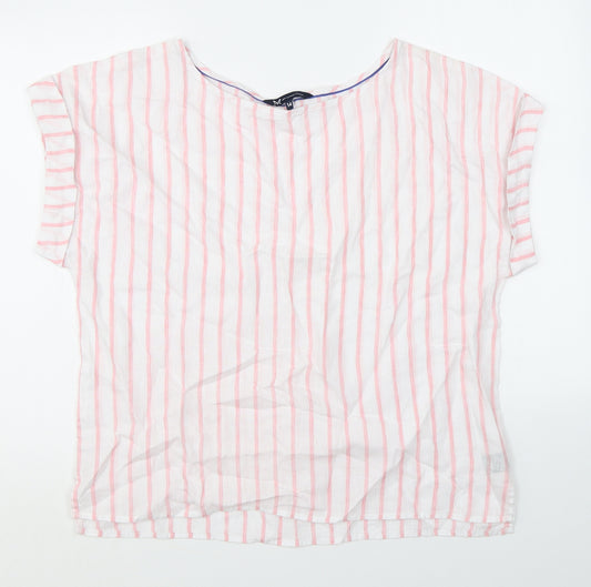 Crew Clothing Womens Pink Striped Linen Basic T-Shirt Size 14 Round Neck