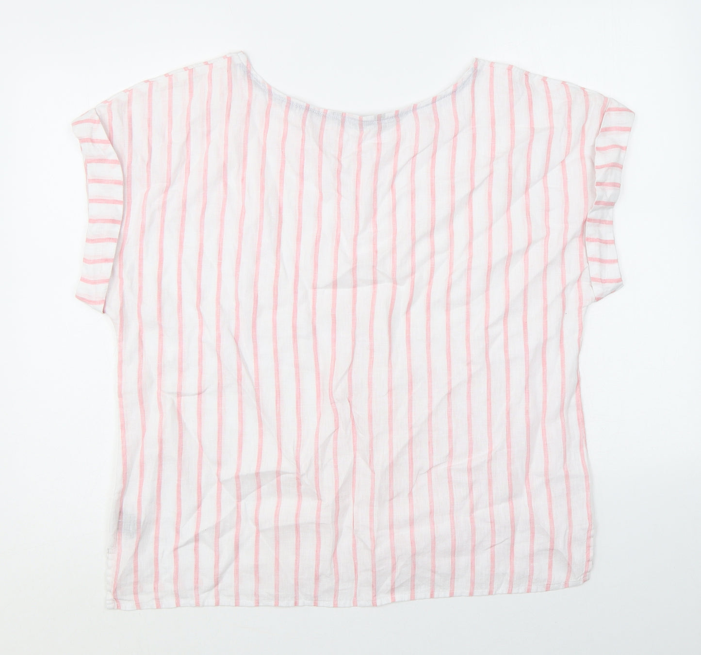 Crew Clothing Womens Pink Striped Linen Basic T-Shirt Size 14 Round Neck