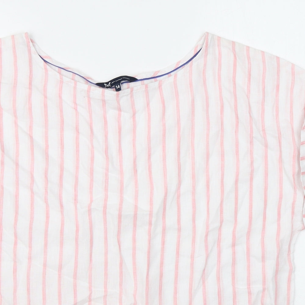 Crew Clothing Womens Pink Striped Linen Basic T-Shirt Size 14 Round Neck