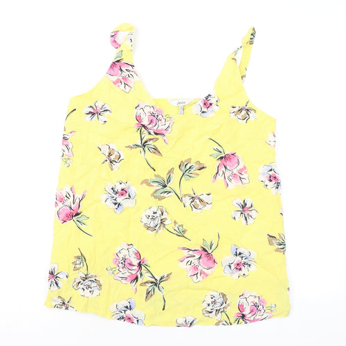 Joules Womens Yellow Floral Viscose Basic Tank Size 8 V-Neck