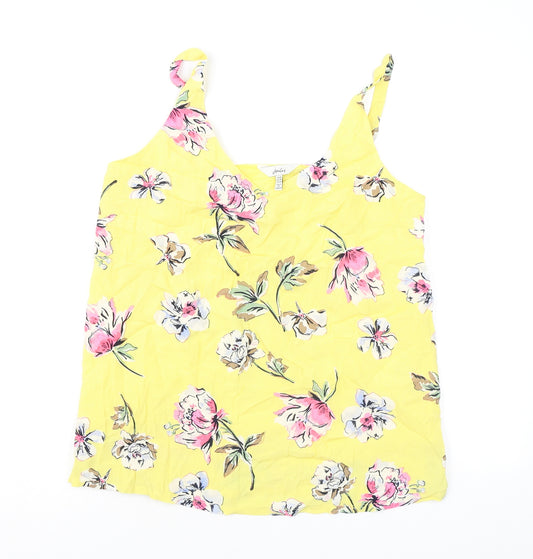 Joules Womens Yellow Floral Viscose Basic Tank Size 8 V-Neck