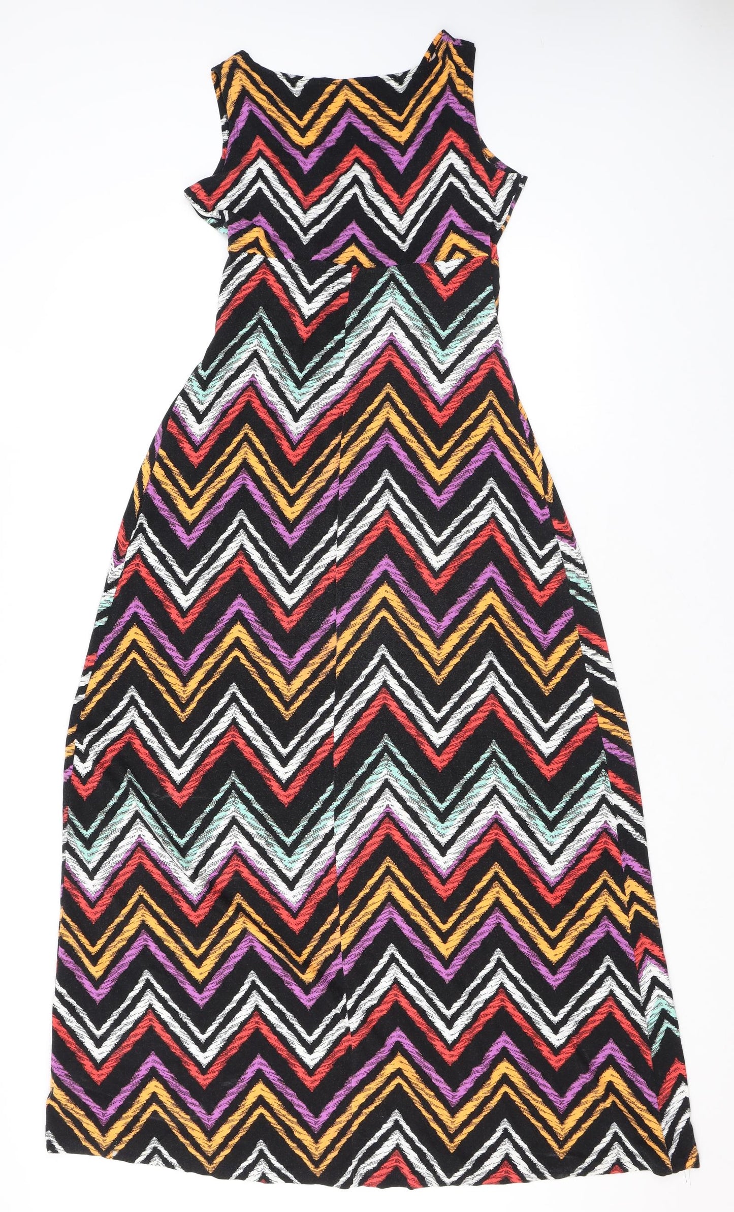 M&Co Womens Multicoloured Geometric Viscose Tank Dress Size 10 V-Neck Pullover - Knot Detail