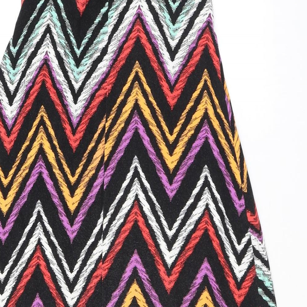 M&Co Womens Multicoloured Geometric Viscose Tank Dress Size 10 V-Neck Pullover - Knot Detail