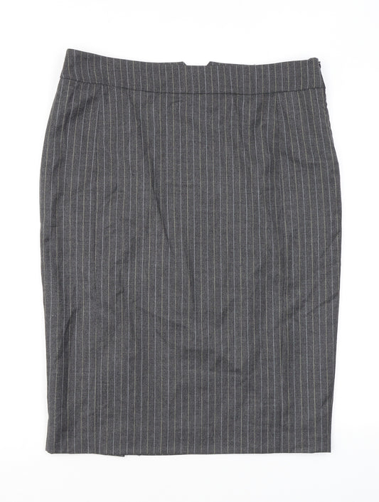 Jaeger Womens Grey Striped Wool Straight & Pencil Skirt Size 16 Zip