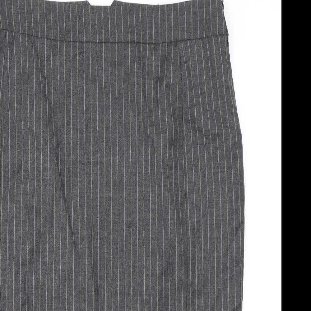 Jaeger Womens Grey Striped Wool Straight & Pencil Skirt Size 16 Zip