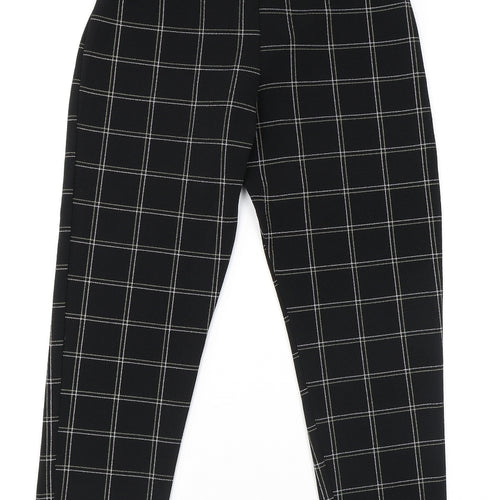 PRETTYLITTLETHING Womens Black Check Polyester Trousers Size 12 L26 in Regular - Paperbag Waist Belted