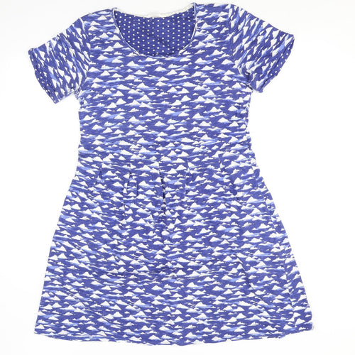Braintree Womens Blue Geometric 100% Cotton A-Line Size L Scoop Neck Pullover - Cloud Print