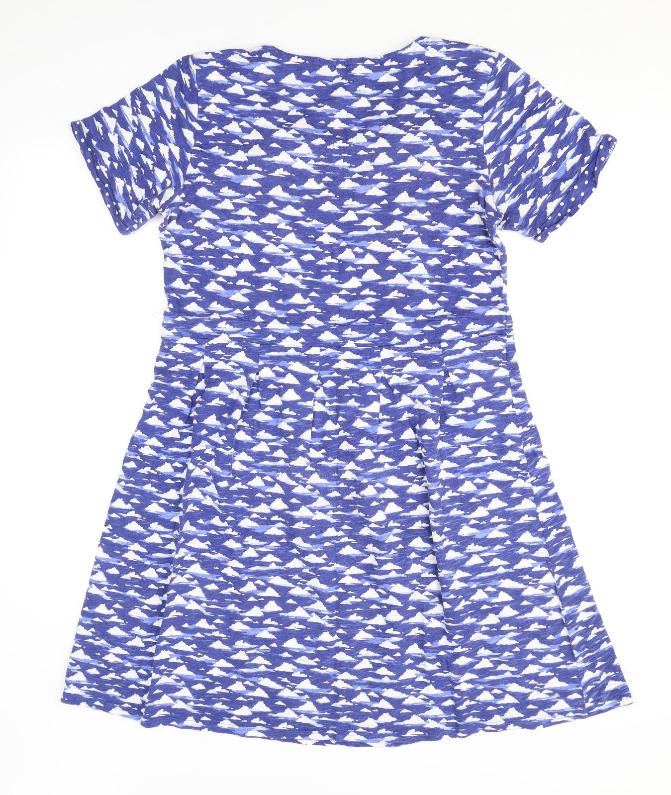 Braintree Womens Blue Geometric 100% Cotton A-Line Size L Scoop Neck Pullover - Cloud Print