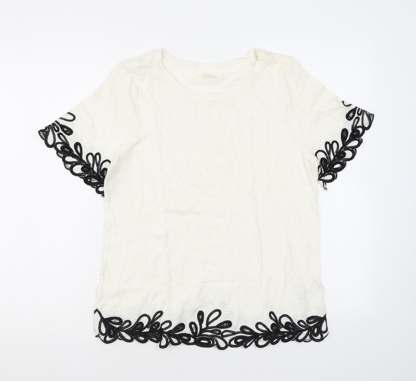 Per Una Womens Ivory 100% Cotton Basic T-Shirt Size 8 Round Neck