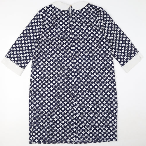River Island Womens Blue Geometric Polyester Shift Size 16 Collared Button
