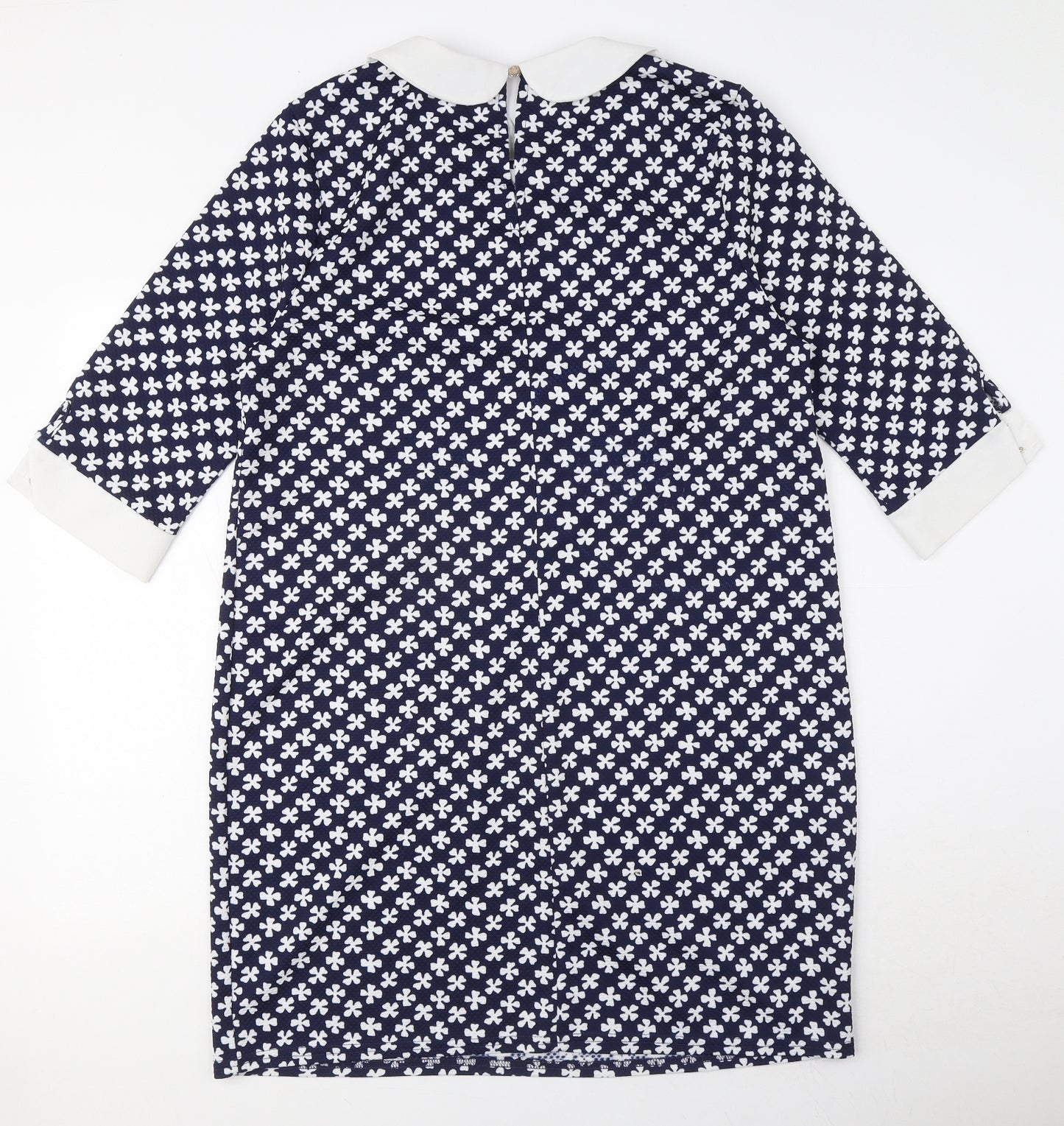 River Island Womens Blue Geometric Polyester Shift Size 16 Collared Button