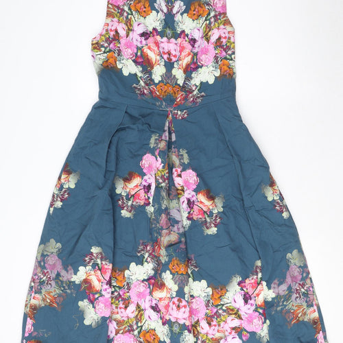 ASOS Womens Blue Floral Cotton Slip Dress Size 10 Round Neck Zip
