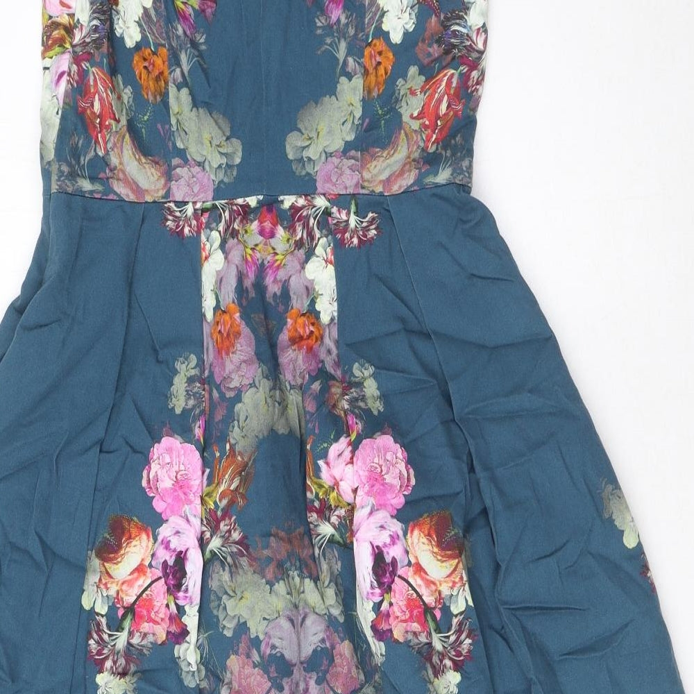 ASOS Womens Blue Floral Cotton Slip Dress Size 10 Round Neck Zip