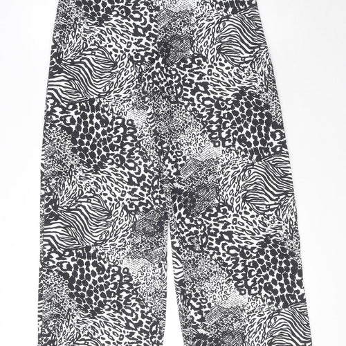 Boohoo Womens Black Animal Print Polyester Trousers Size 12 L31 in Regular - Leopard Tiger Snake Cheetah Print