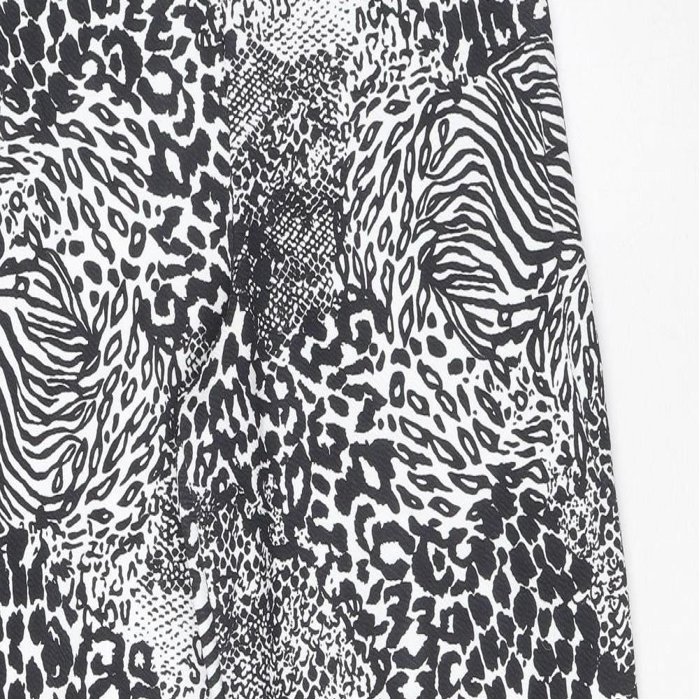 Boohoo Womens Black Animal Print Polyester Trousers Size 12 L31 in Regular - Leopard Tiger Snake Cheetah Print