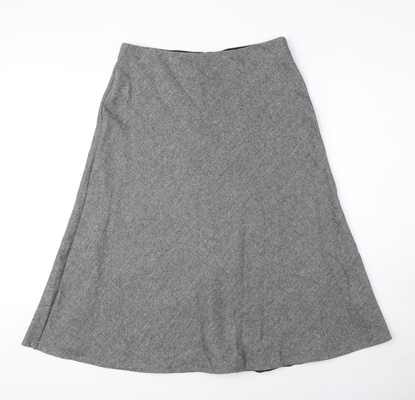 Marks and Spencer Womens Grey Herringbone Wool A-Line Skirt Size 12 Zip