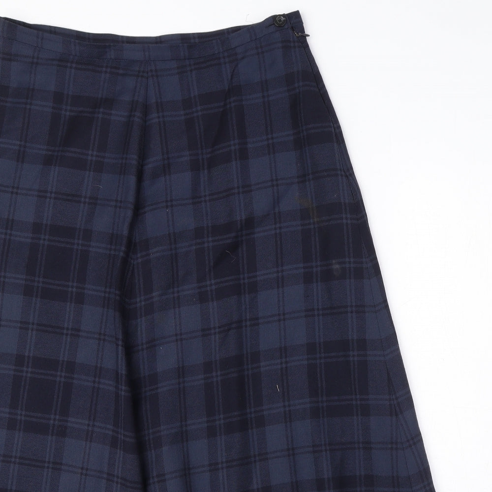 Jaeger Womens Blue Plaid Wool A-Line Skirt Size 14 Zip