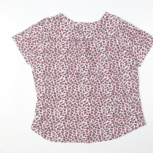 bonprix Womens Purple Geometric 100% Cotton Basic T-Shirt Size L Henley - Butterfly