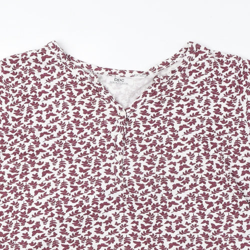 bonprix Womens Purple Geometric 100% Cotton Basic T-Shirt Size L Henley - Butterfly