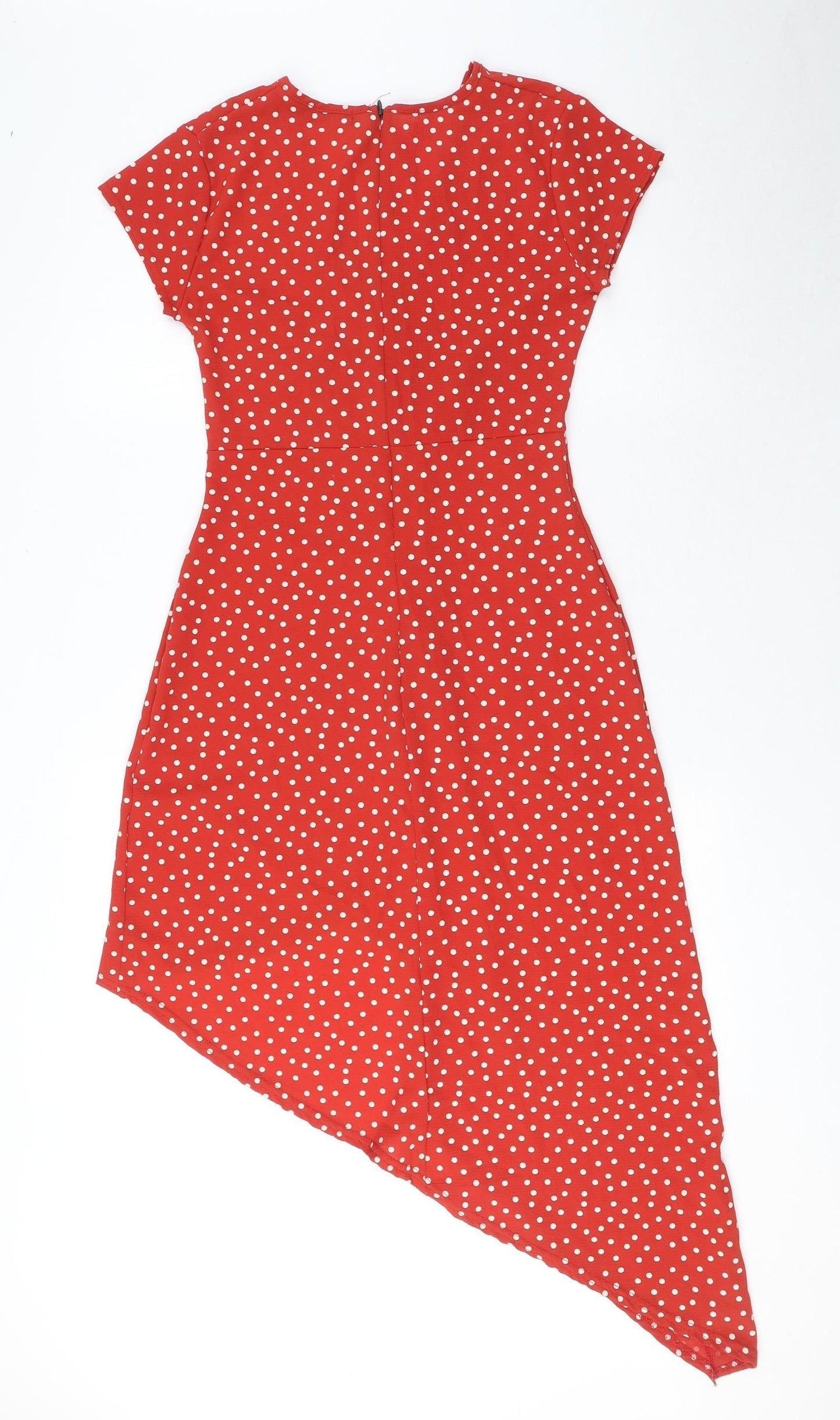PRETTYLITTLETHING Womens Red Polka Dot Polyester Fit & Flare Size 8 V-Neck Zip