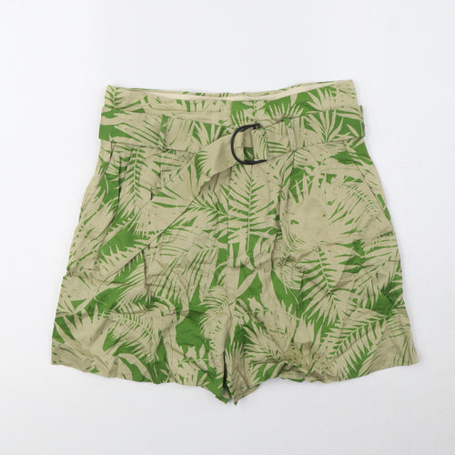 Mango Womens Green Floral 100% Cotton Basic Shorts Size 8 Regular Zip
