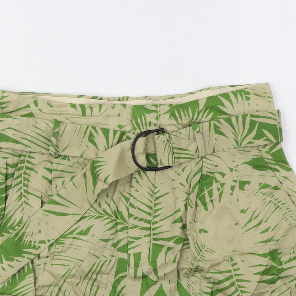 Mango Womens Green Floral 100% Cotton Basic Shorts Size 8 Regular Zip