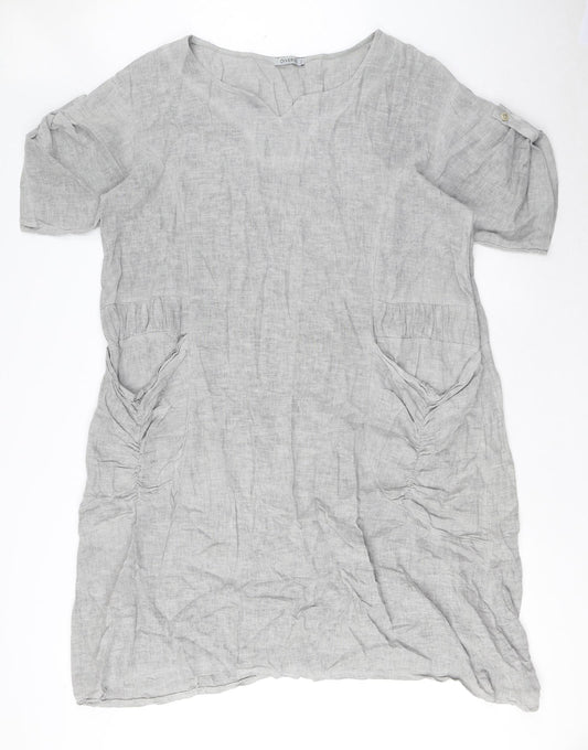 Diverse Womens Grey Linen Shift Size 16 Round Neck Pullover