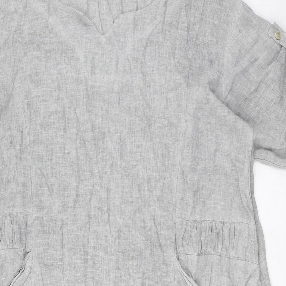 Diverse Womens Grey Linen Shift Size 16 Round Neck Pullover