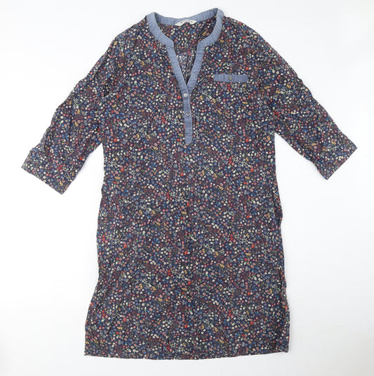 Marilyn Moore Womens Blue Floral 100% Cotton A-Line Size 12 V-Neck Button