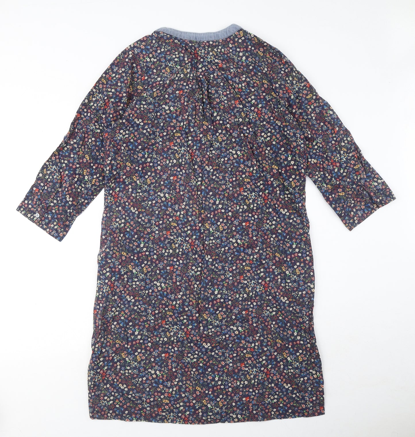 Marilyn Moore Womens Blue Floral 100% Cotton A-Line Size 12 V-Neck Button