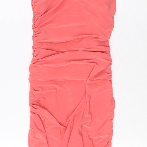 PRETTYLITTLETHING Womens Pink Polyester Bodycon Size 8 One Shoulder Pullover