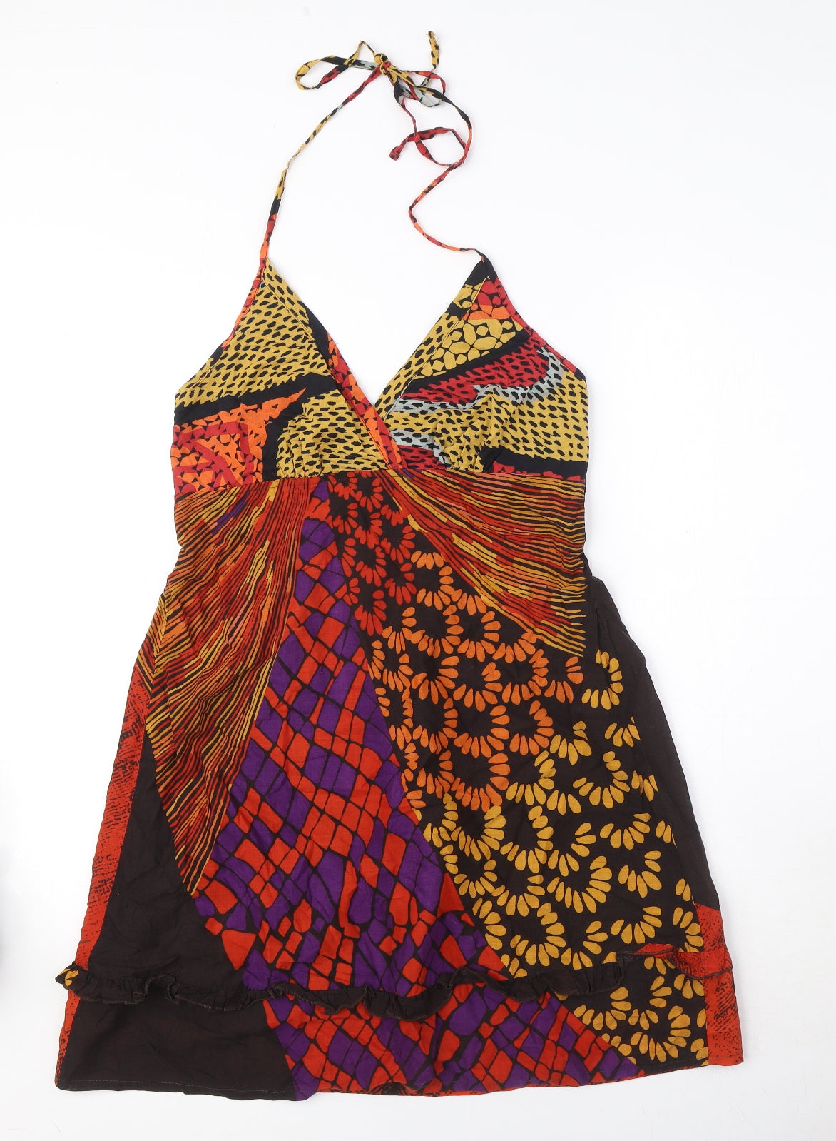 Lavand Womens Multicoloured Geometric 100% Cotton A-Line Size M Halter Tie