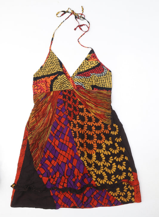 Lavand Womens Multicoloured Geometric 100% Cotton A-Line Size M Halter Tie