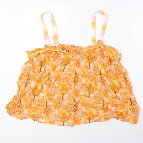 NEXT Womens Orange Floral 100% Cotton Camisole Blouse Size 18 Square Neck