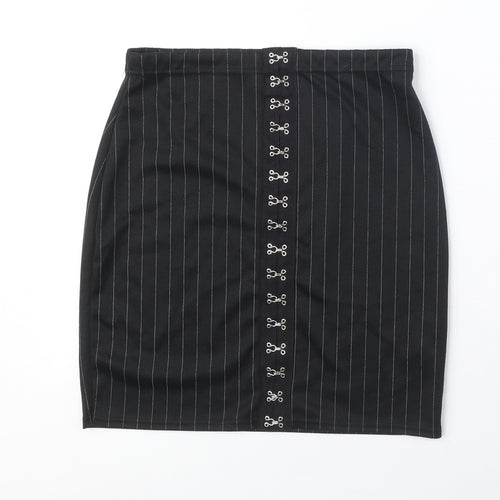 Boohoo Womens Black Striped Polyester Mini Skirt Size 10 - Hook & Eye Details