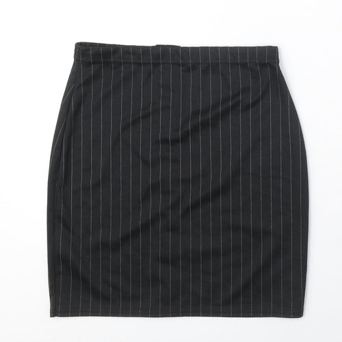 Boohoo Womens Black Striped Polyester Mini Skirt Size 10 - Hook & Eye Details