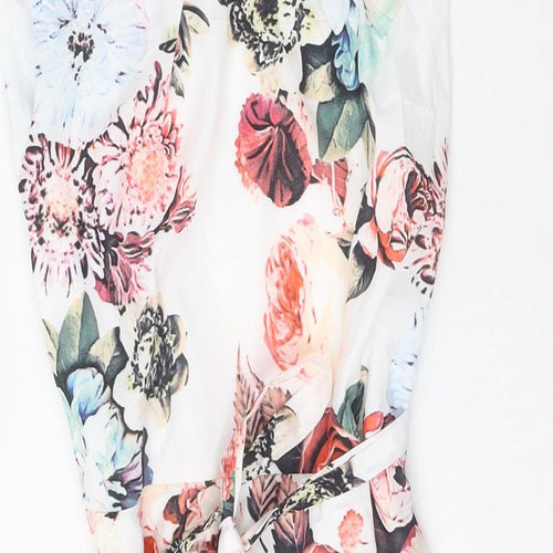 Tenki Womens White Floral Polyester Shift Size 10 Round Neck Zip